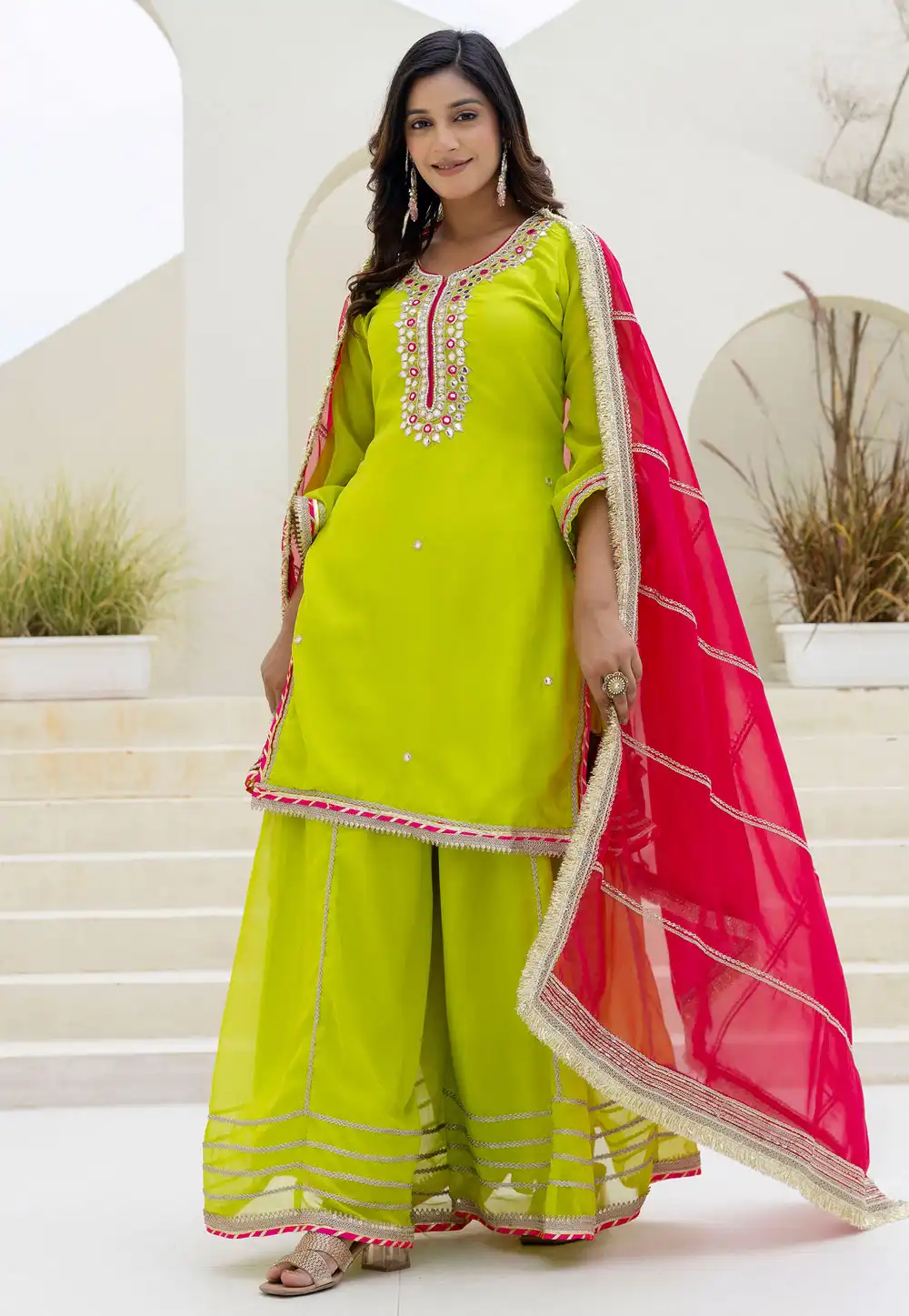 Light Green Organza Readymade Palazzo Suit 314215