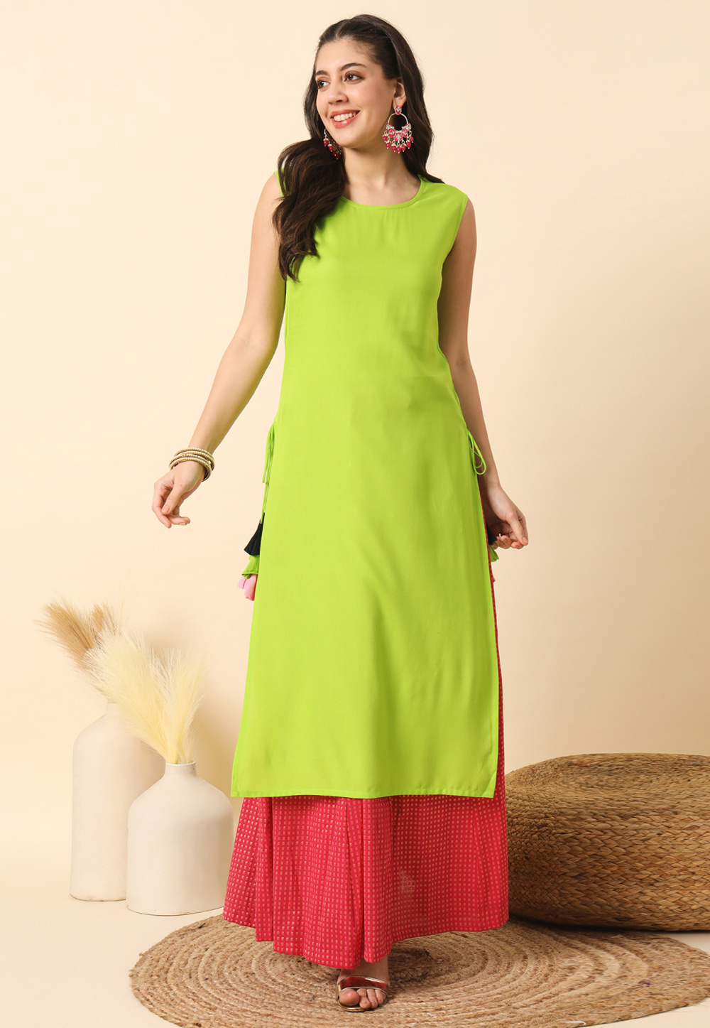 Light Green Rayon Long Tunic 308659