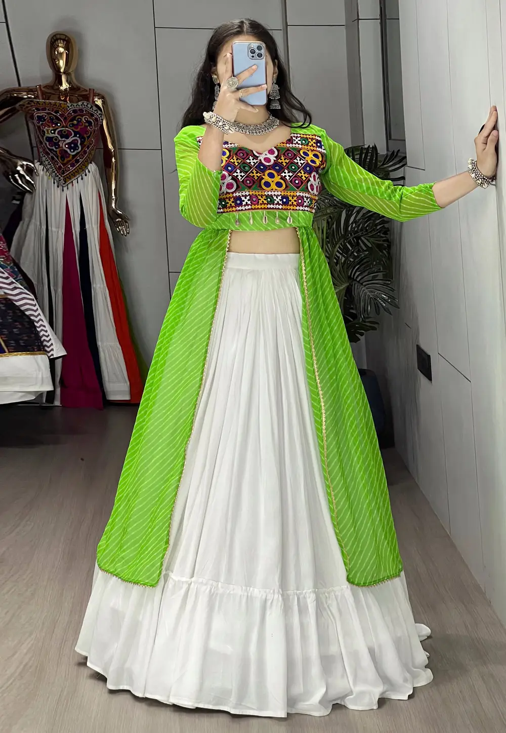 Light Green Rayon Navratri Chaniya Choli 333018