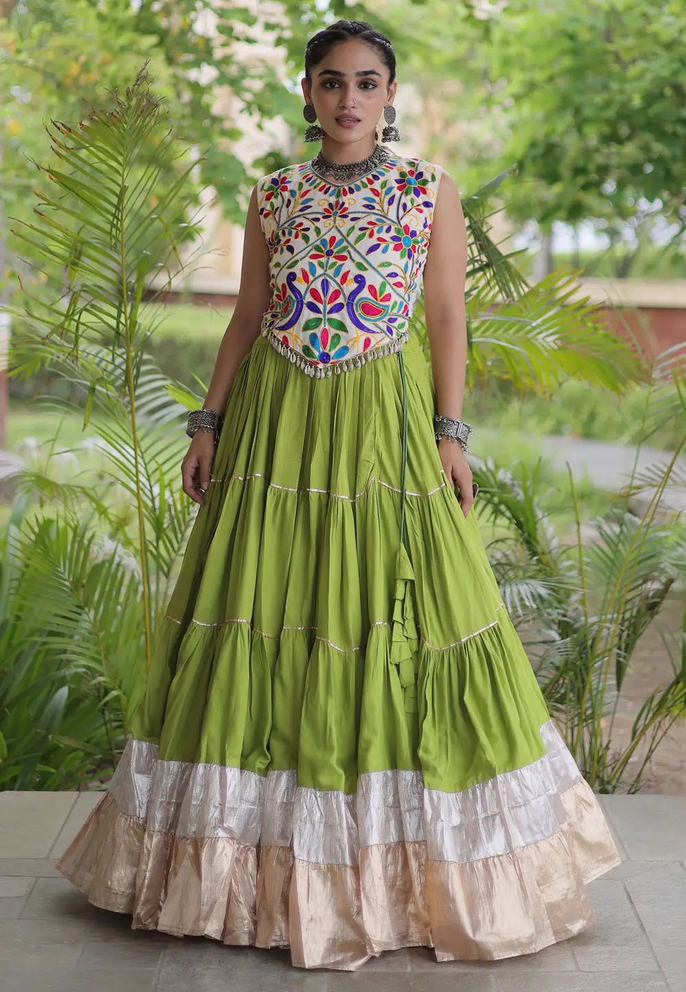 Light Green Rayon Navratri Chaniya Choli 333806