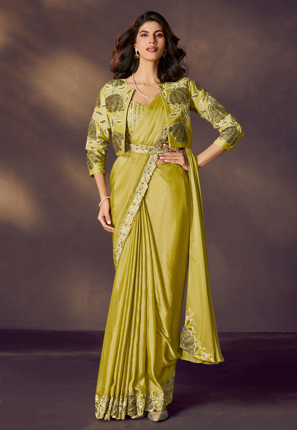 Light Green Satin Silk Designer Saree 318948