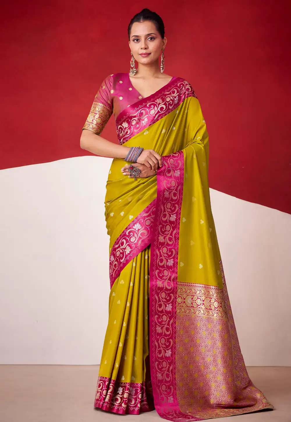Light Green Satin Silk Saree With Blouse 324383