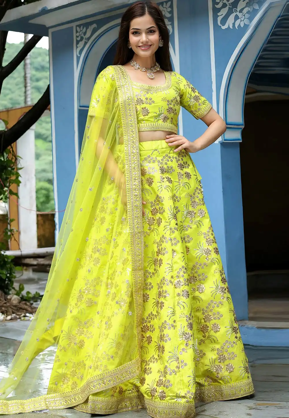 Light Green Silk Circular Lehenga Choli 315239