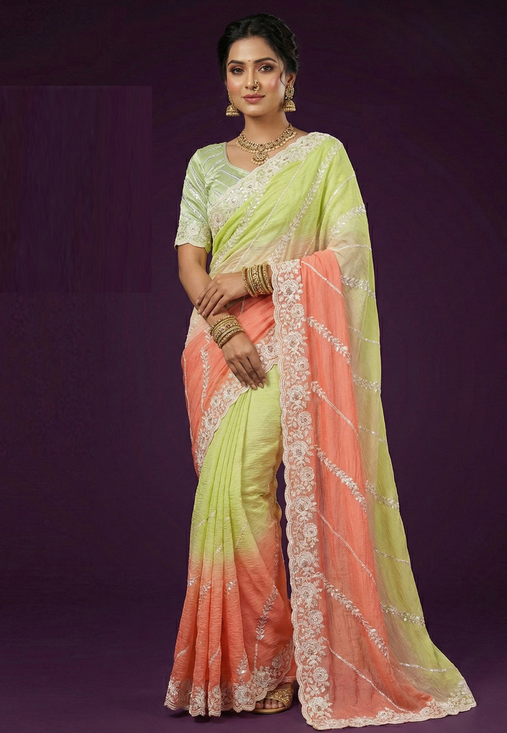 Light Green Silk Half N Half Saree 322360