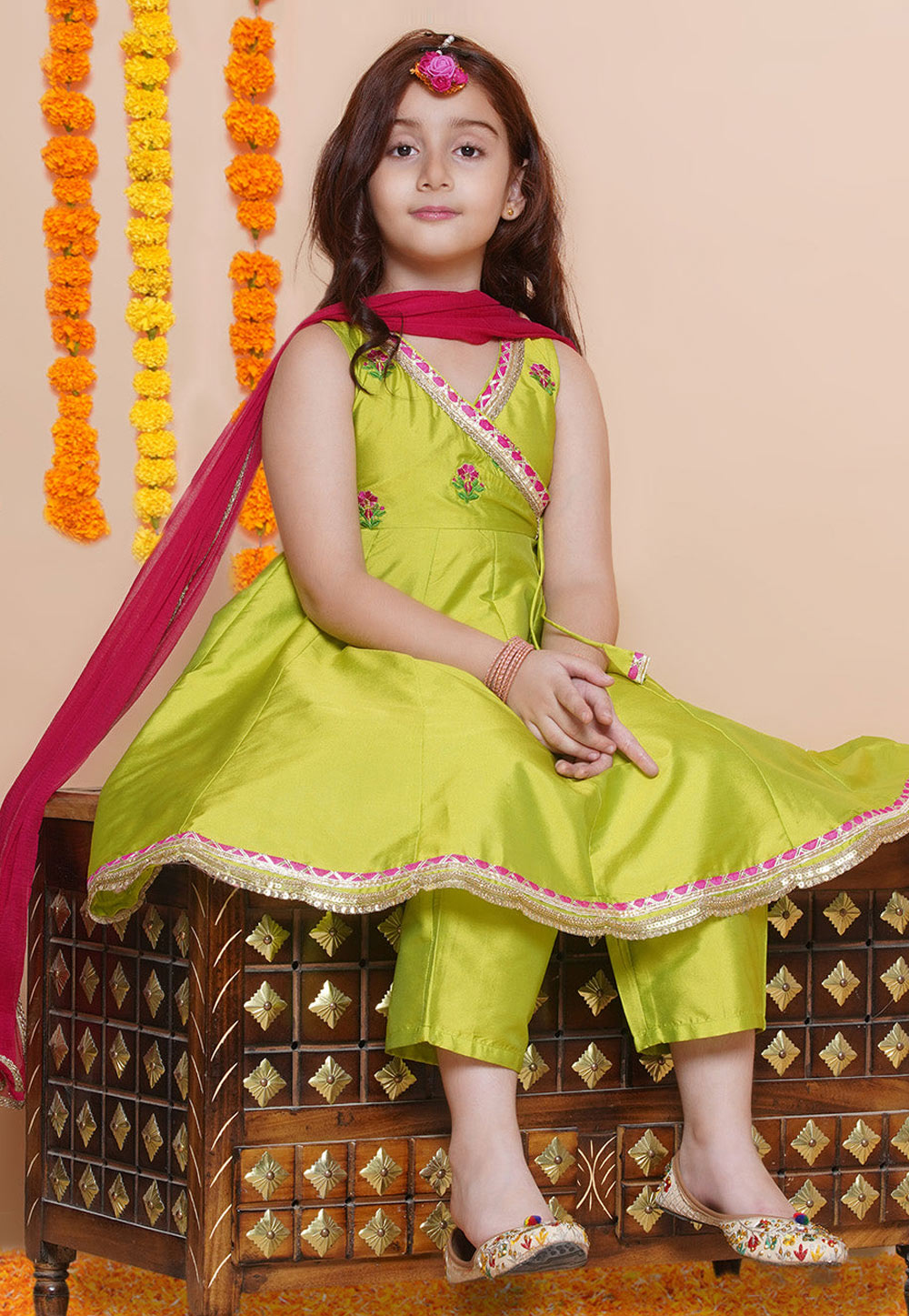 Light Green Silk Kids Pant Style Suit 282663