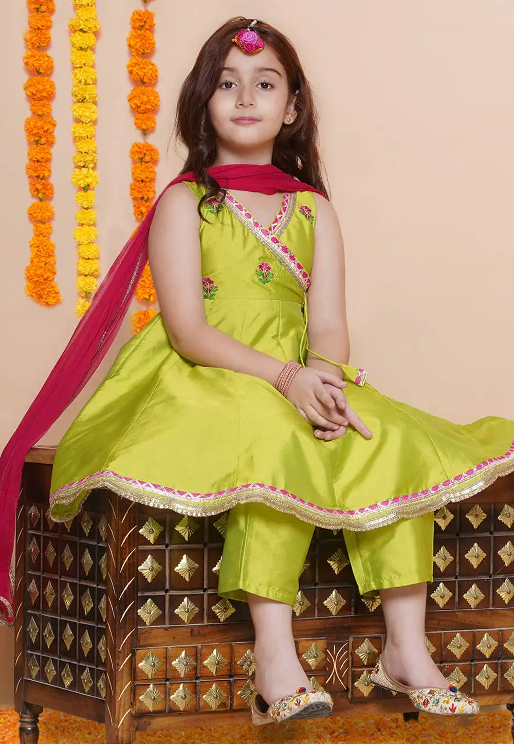 Light Green Silk Kids Pant Style Suit 282663