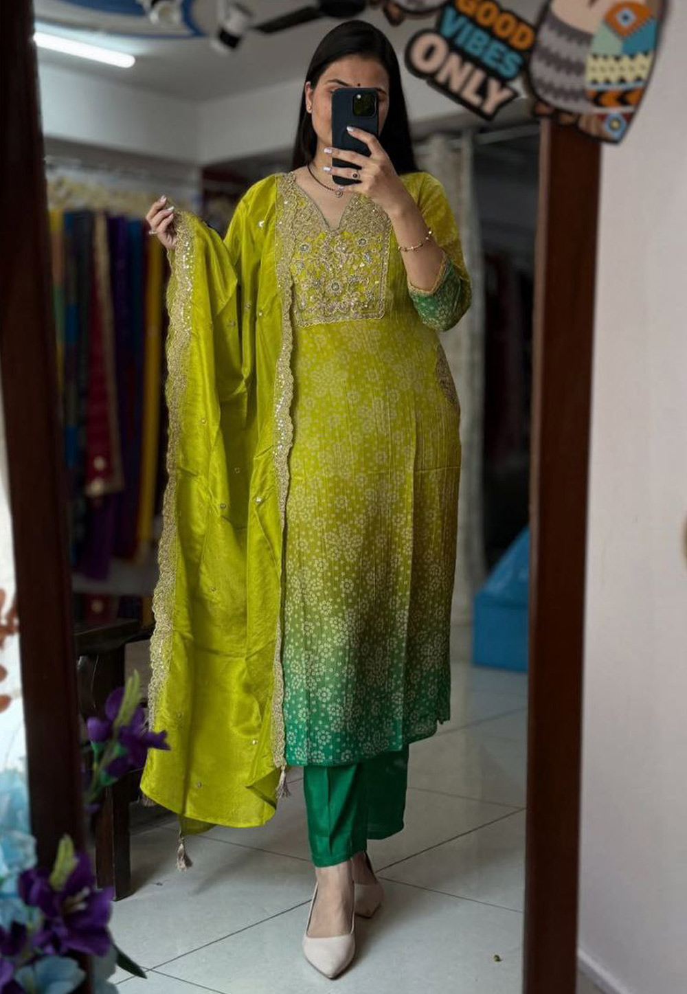 Light Green Silk Readymade Pant Style Suit 321891