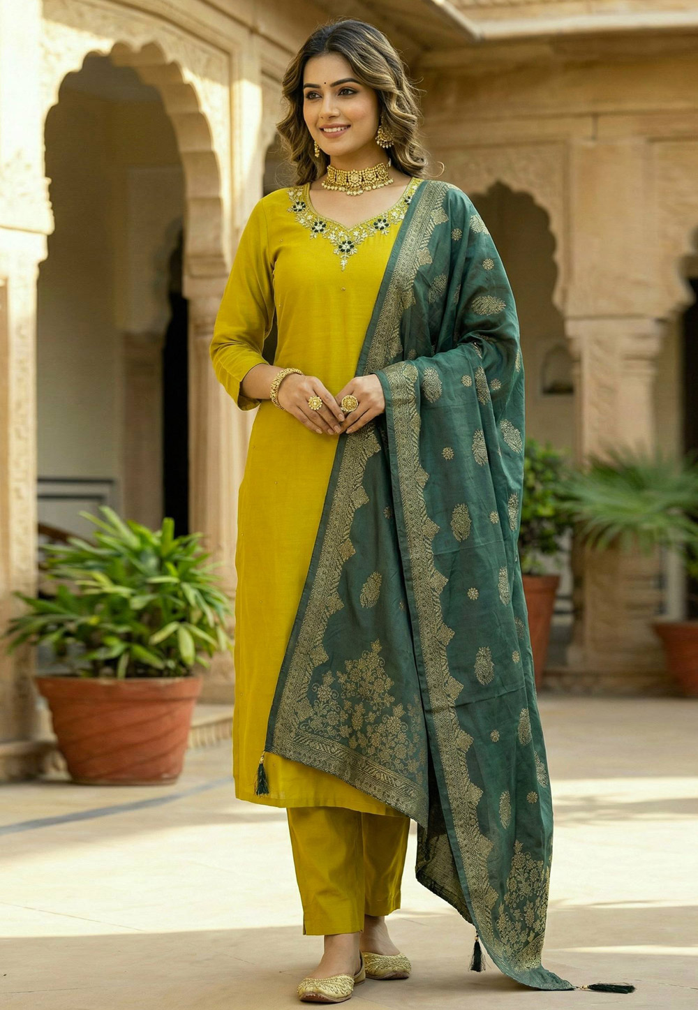 Light Green Silk Readymade Pant Style Suit 321890