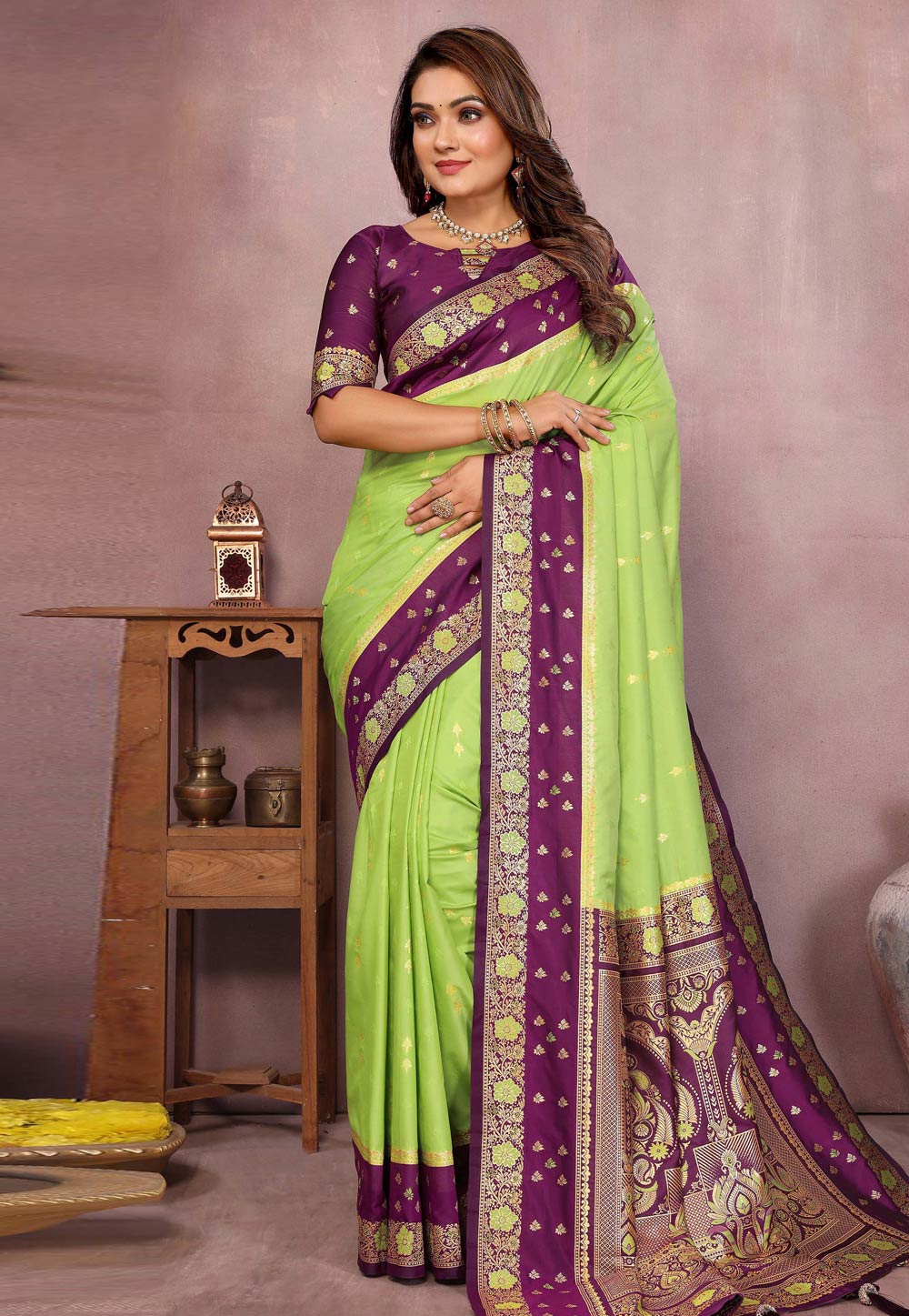 Light Green Silk Saree With Blouse 312674