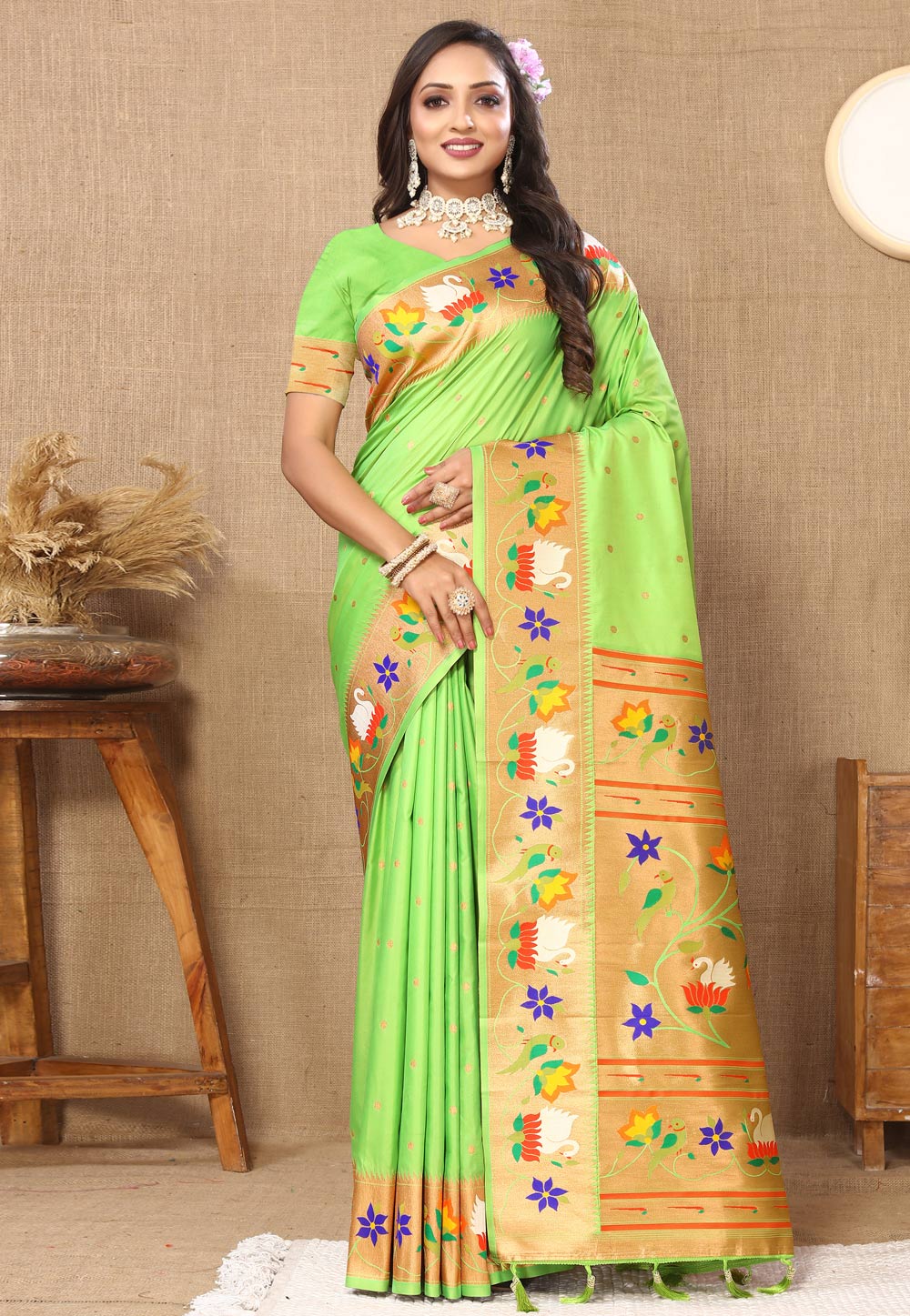 Light Green Silk Saree With Blouse 308362