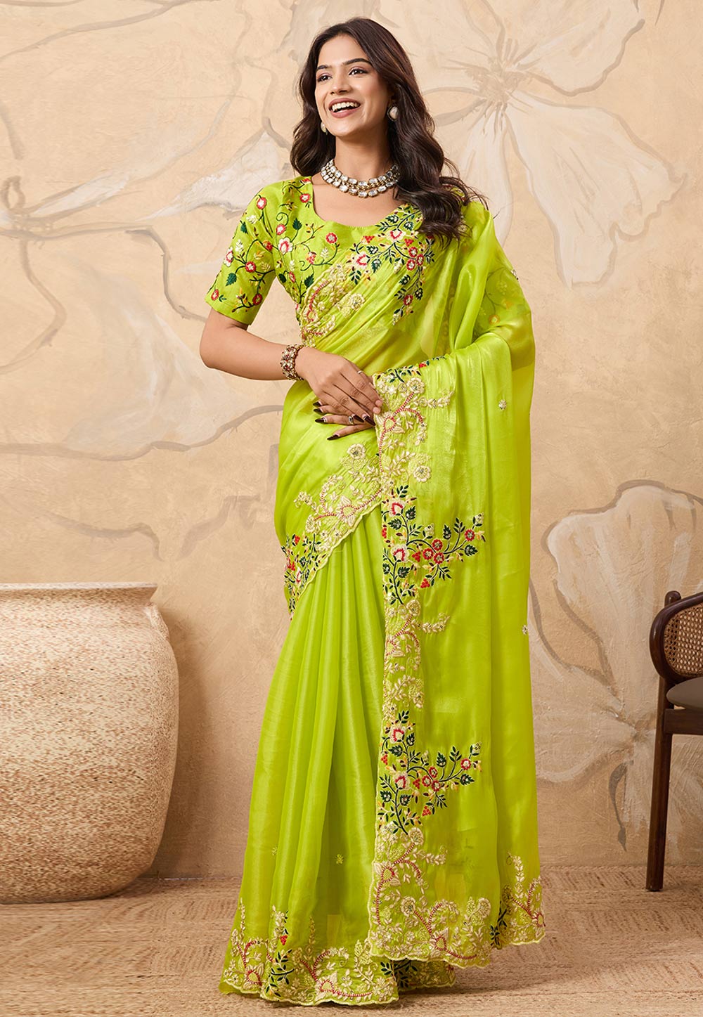 Light Green Silk Saree With Blouse 323594