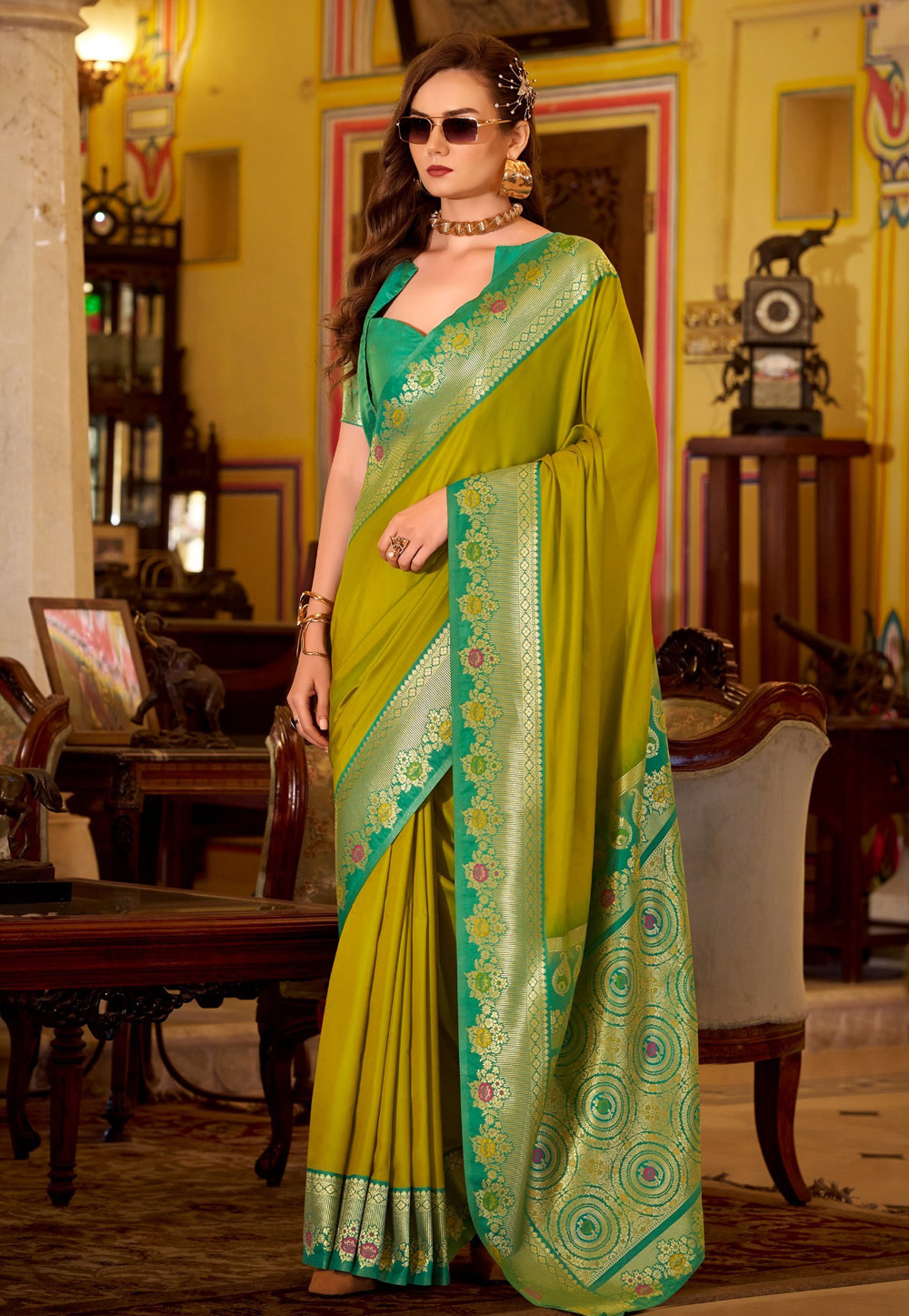 Light Green Silk Saree With Blouse 326847