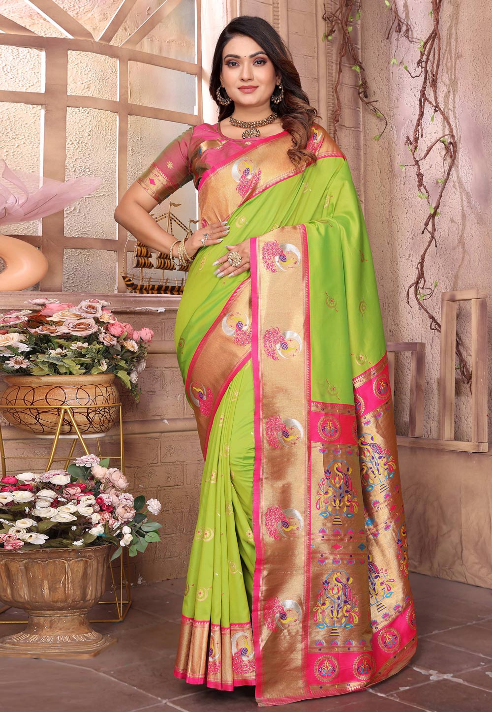 Light Green Silk Saree With Blouse 320639
