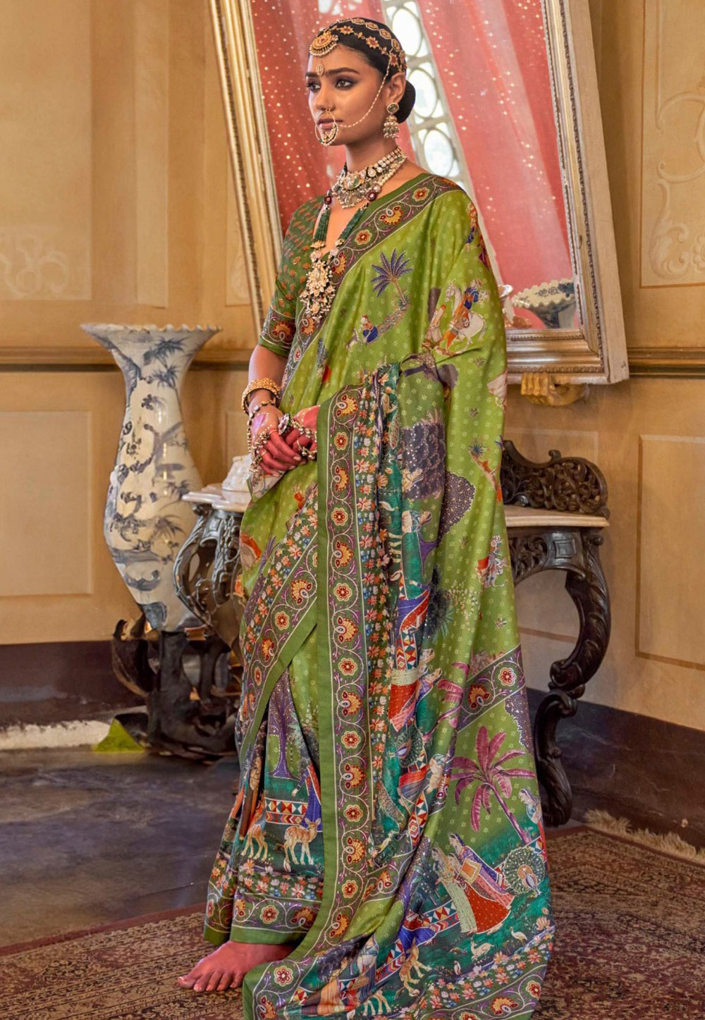 Light Green Silk Saree With Blouse 325287