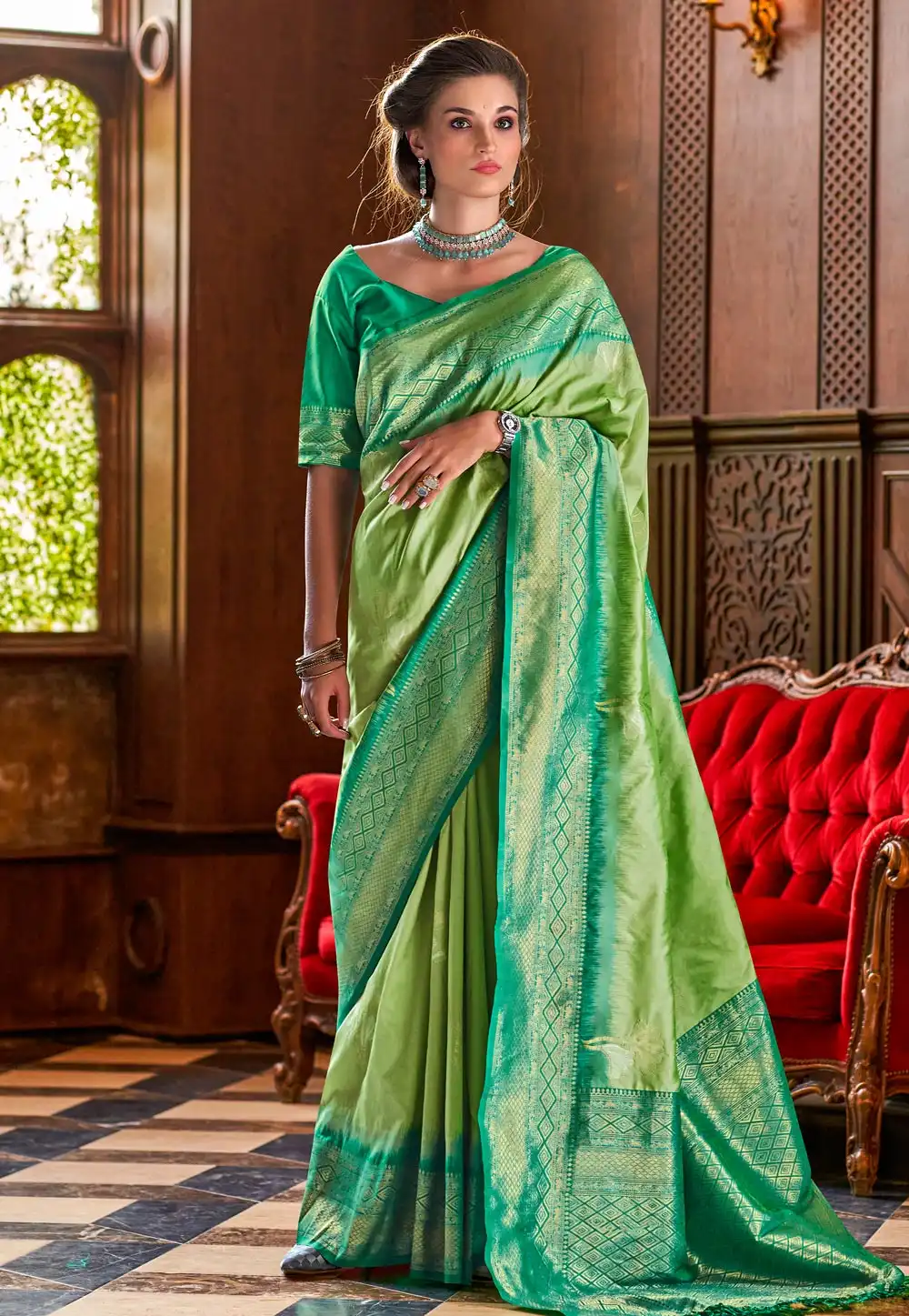 Light Green Silk Saree With Blouse 287696