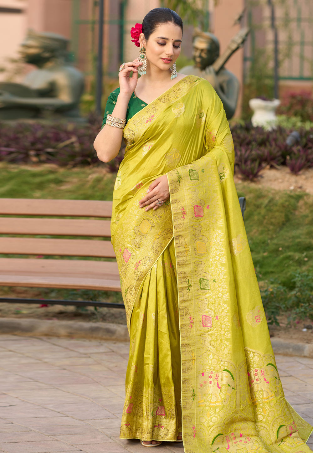 Light Green Silk Saree With Blouse 308237