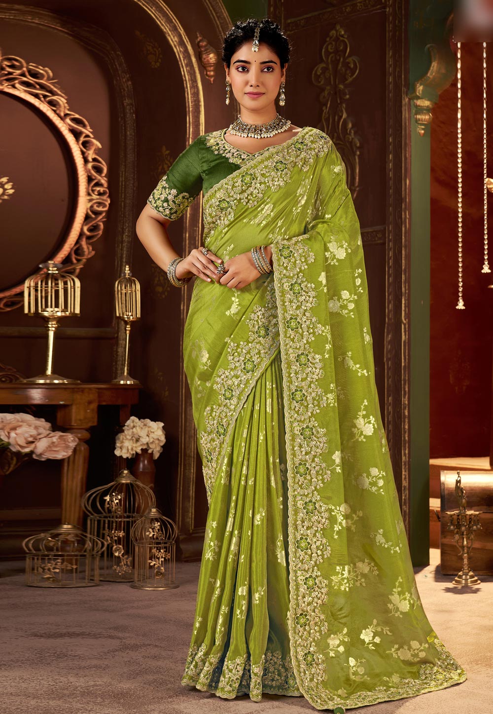 Light Green Silk Saree With Blouse 321684