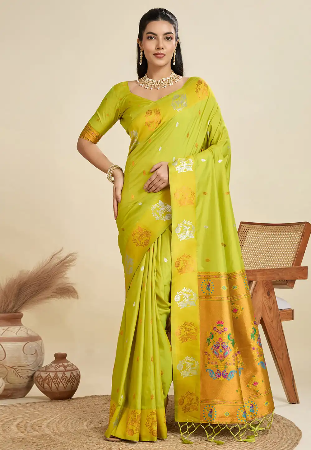 Light Green Silk Saree With Blouse 312959