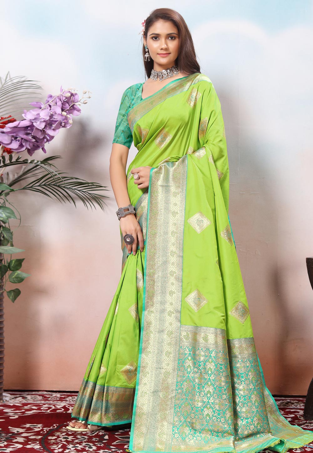 Light Green Silk Saree With Blouse 308770