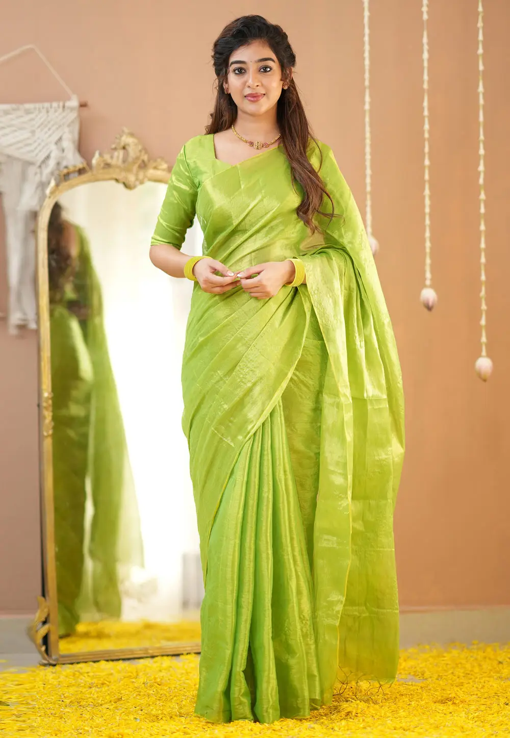 Light Green Tissue Saree With Blouse 332718