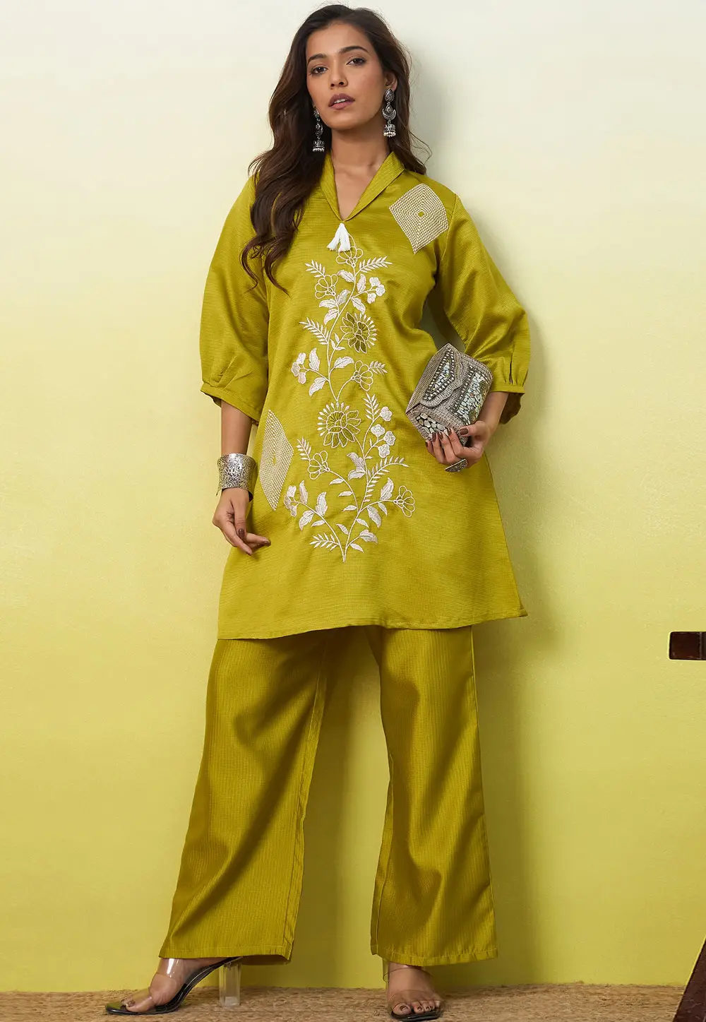 Light Green Viscose Rayon Co-Ords Set 333513
