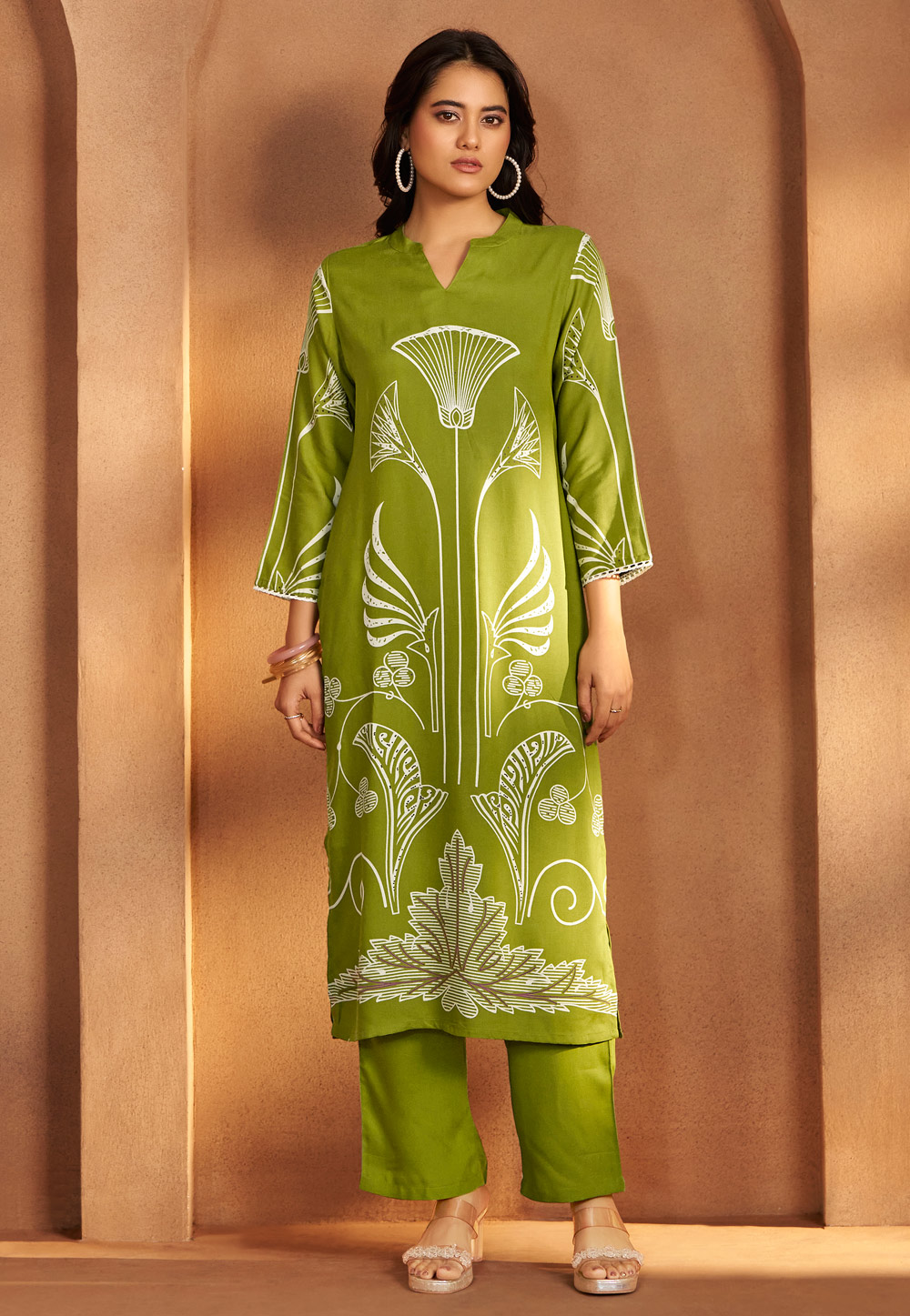 Light Green Viscose Rayon Printed Co-Ords Set 322678