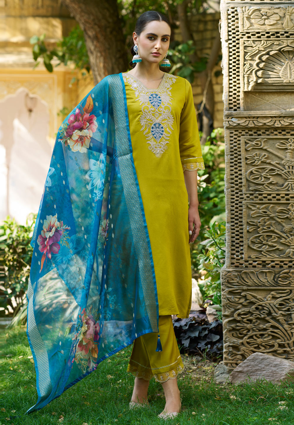 Light Green Viscose Rayon Readymade Pant Style Suit 308495
