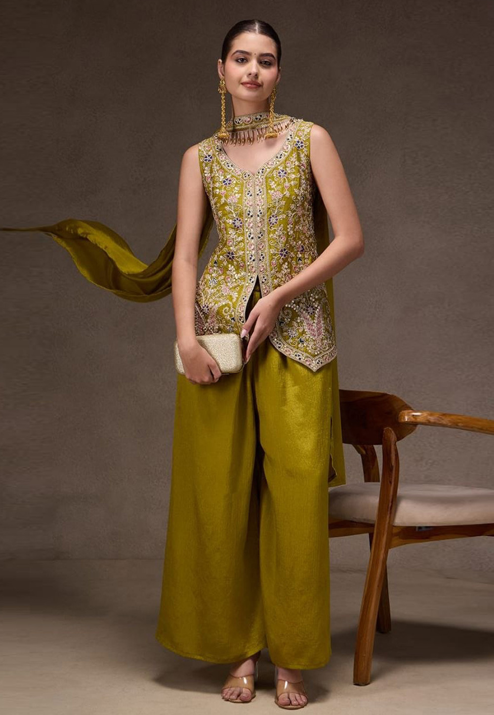 Light Green Viscose Readymade Palazzo Suit 329638