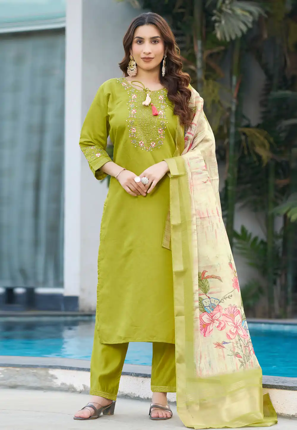 Light Green Viscose Readymade Pant Style Suit 313371