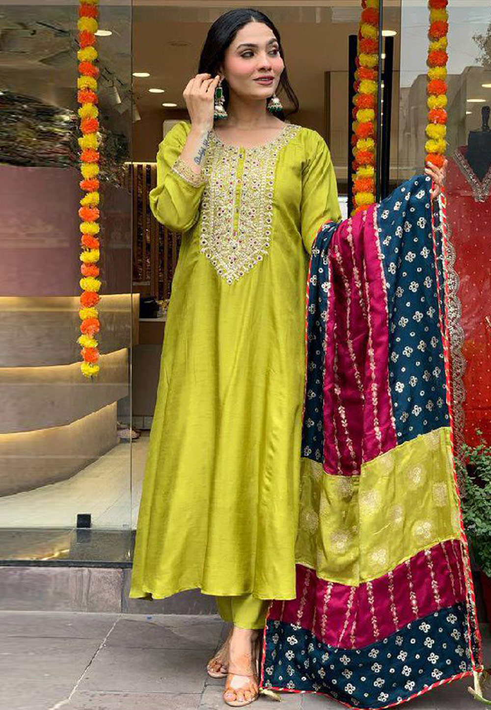 Light Green Viscose Readymade Pant Style Suit 309477