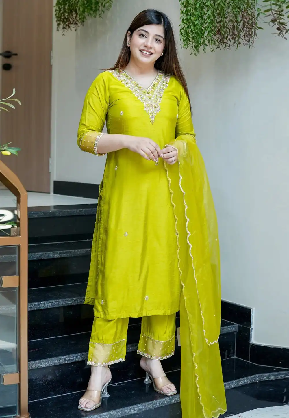 Light Green Viscose Readymade Pant Style Suit 315150