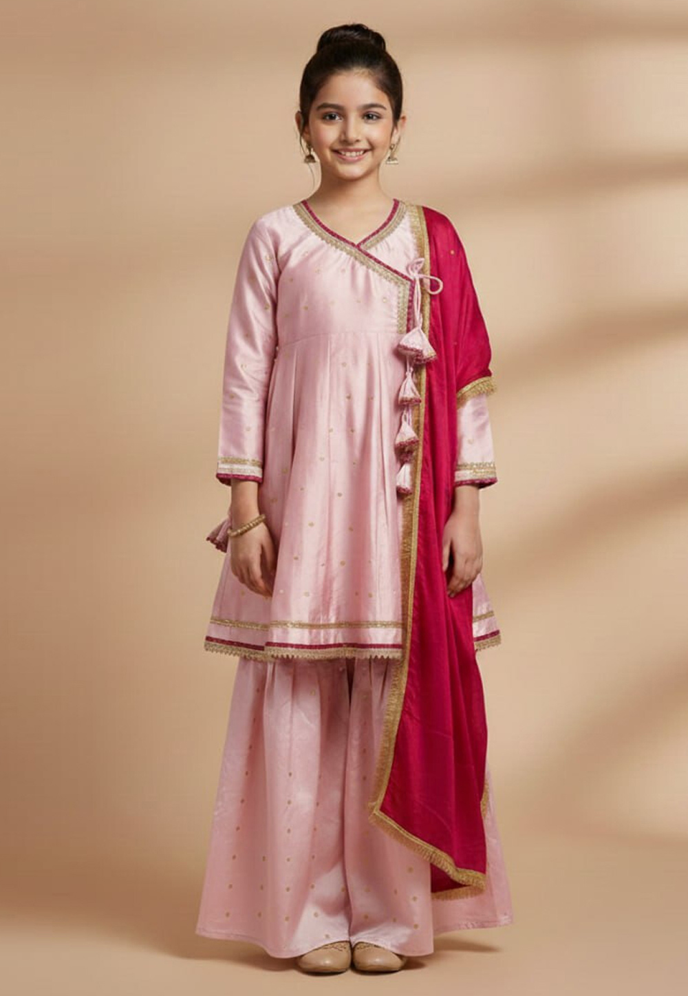 Light Pink Chanderi Cotton Kids Sharara Suit 323529