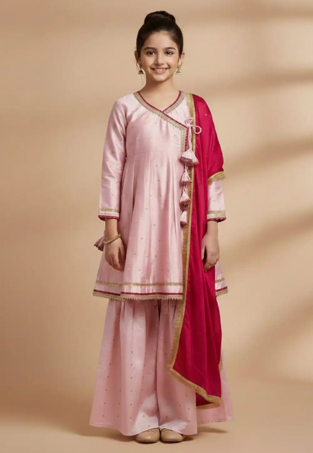 Light Pink Chanderi Cotton Kids Sharara Suit 323529