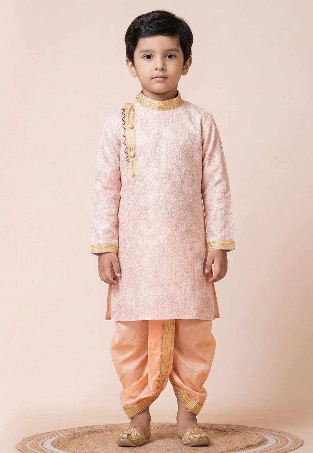 Light Pink Cotton Kids Dhoti Kurta 322293