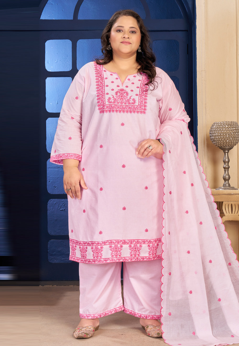 Light Pink Cotton Readymade Pakistani Suit 326833
