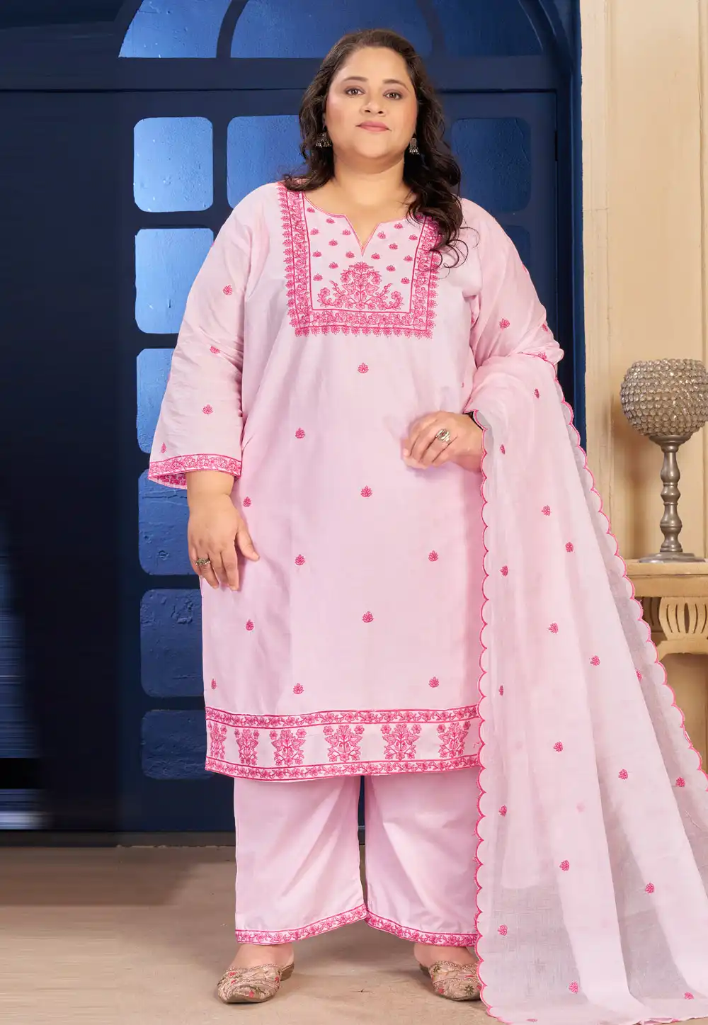 Light Pink Cotton Readymade Pakistani Suit 326833