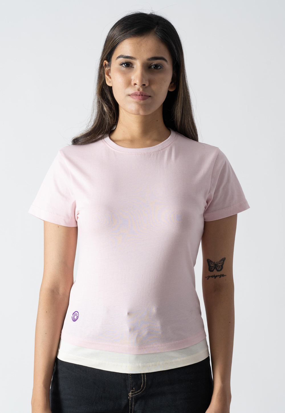 Light Pink Cotton Round Neck T-Shirt 313307