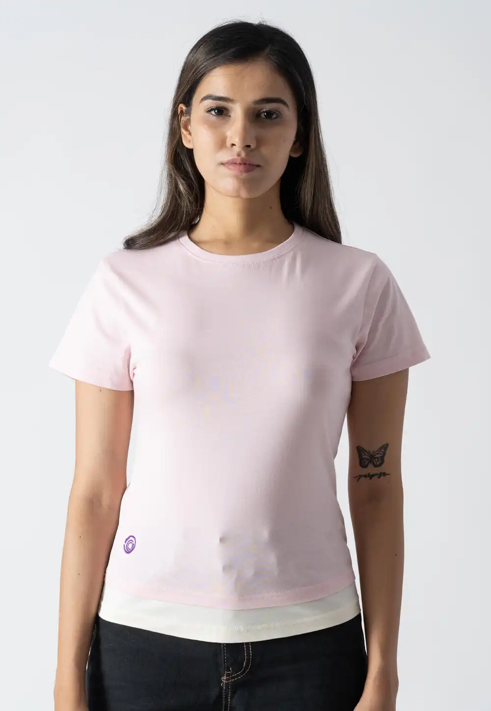 Light Pink Cotton Round Neck T-Shirt 313307