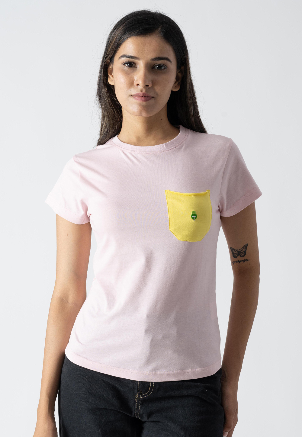 Light Pink Cotton Round Neck T-Shirt 313310