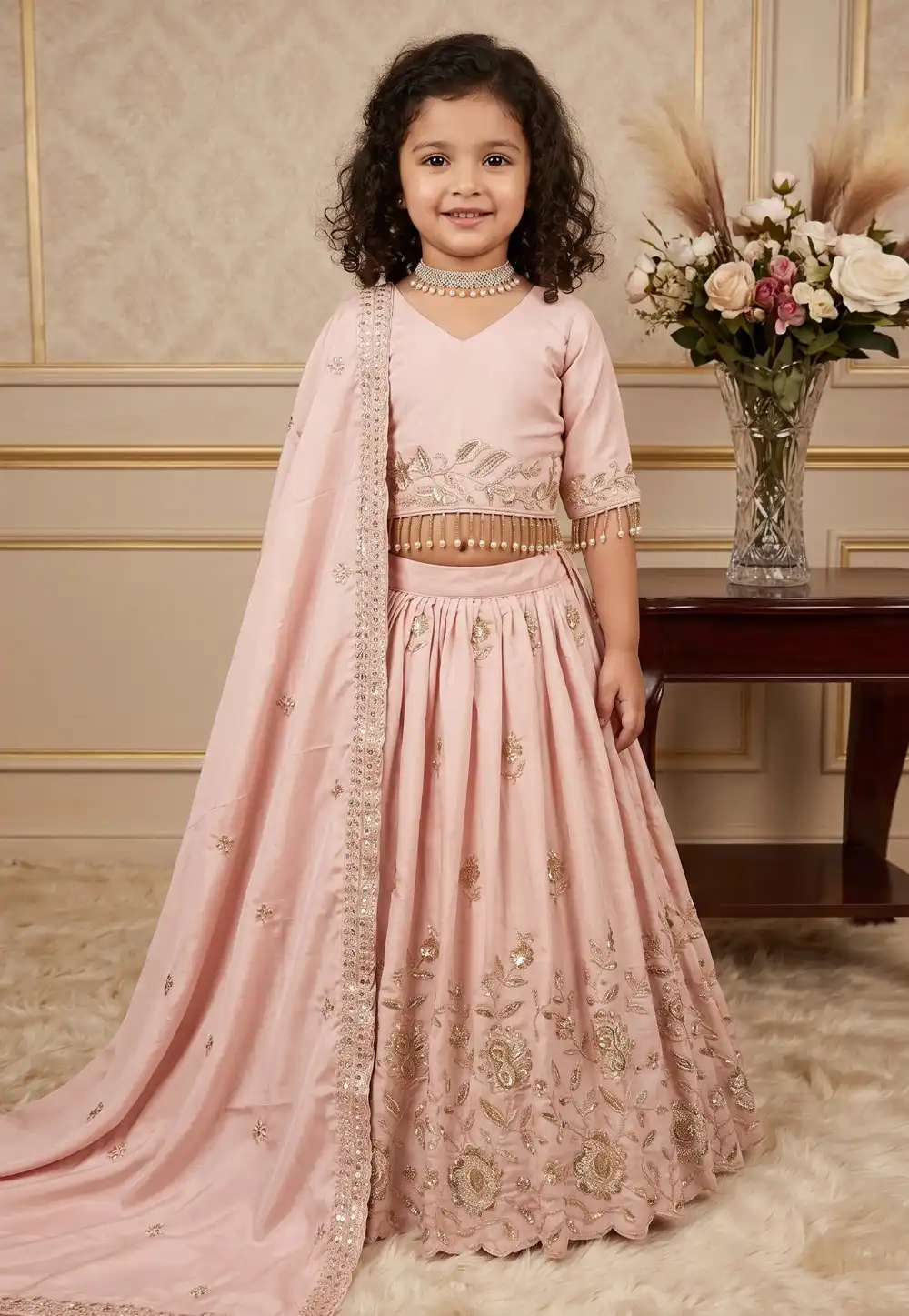Light Pink Crepe Kids Lehenga Choli 329449