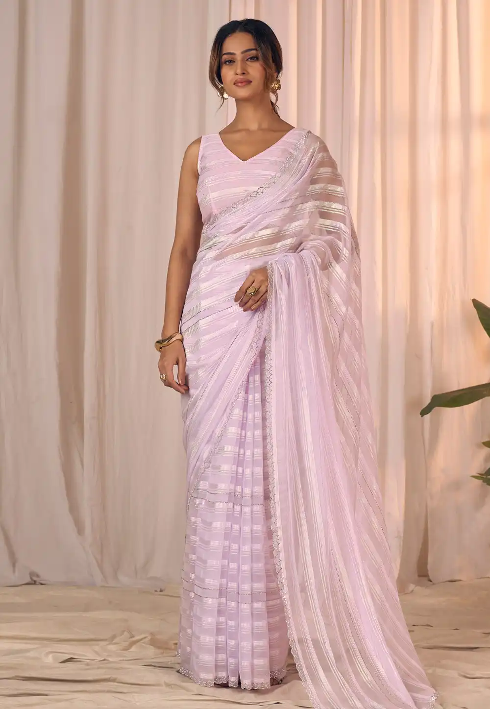 Light Pink Georgette Saree With Blouse 320492