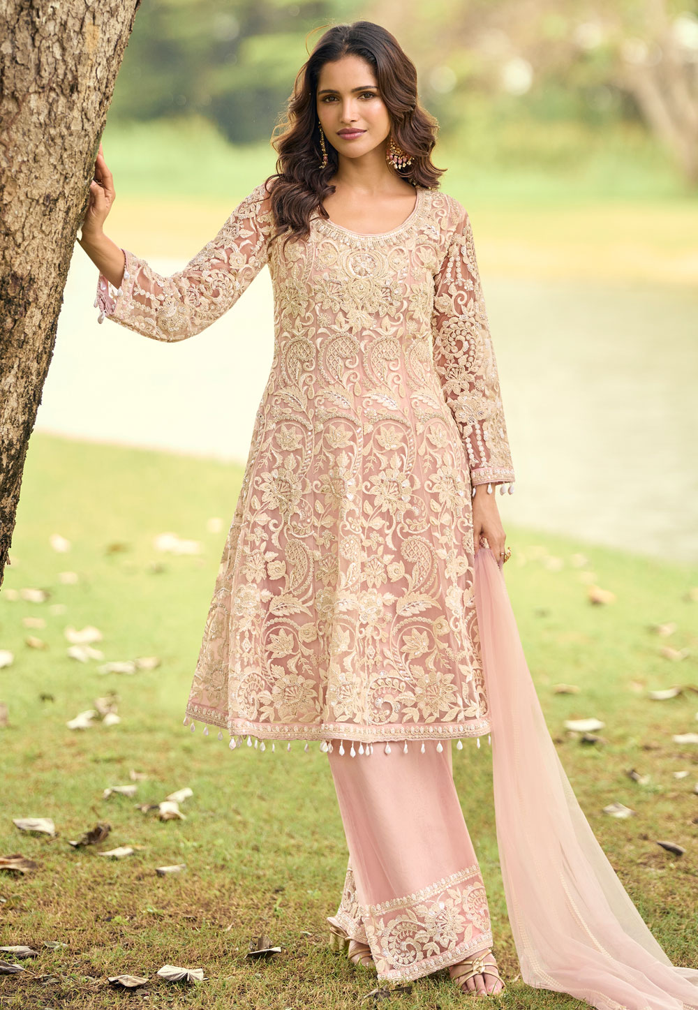 chinese dress ladies Pastel Pink Gown with Dupatta- Indian Clothing in Denver, Co and Aurora, CO- India Fashion x 4XL main image 0