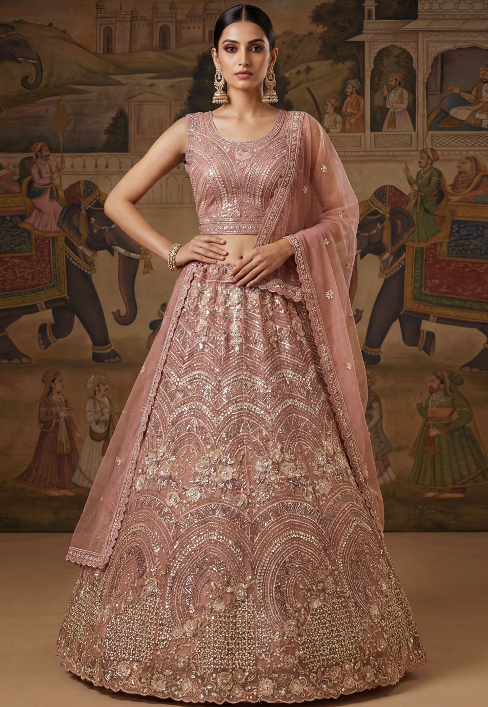 Light Pink Net Lehenga Choli For Wedding 323364