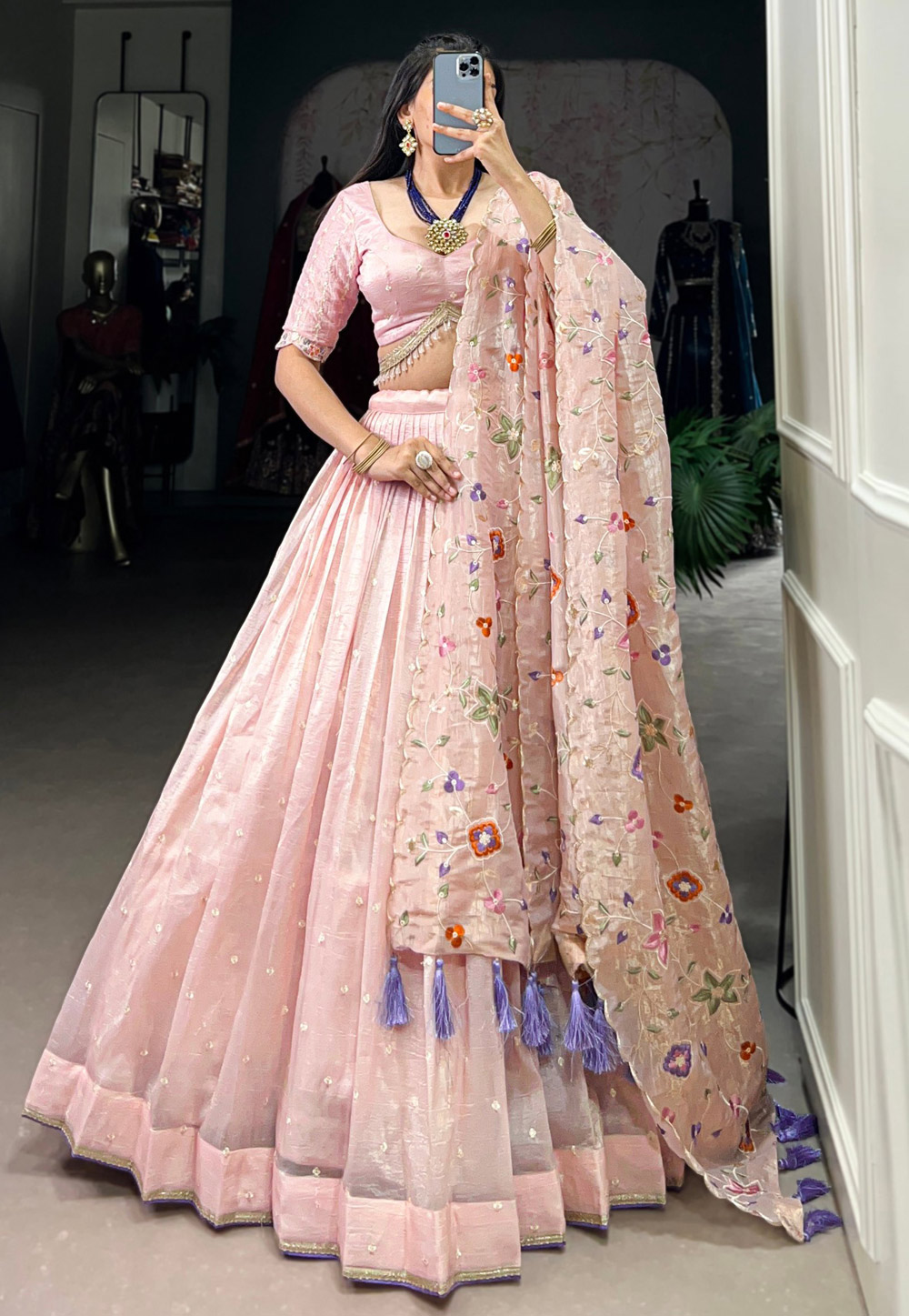 Light Pink Silk Circular Lehenga Choli 306655