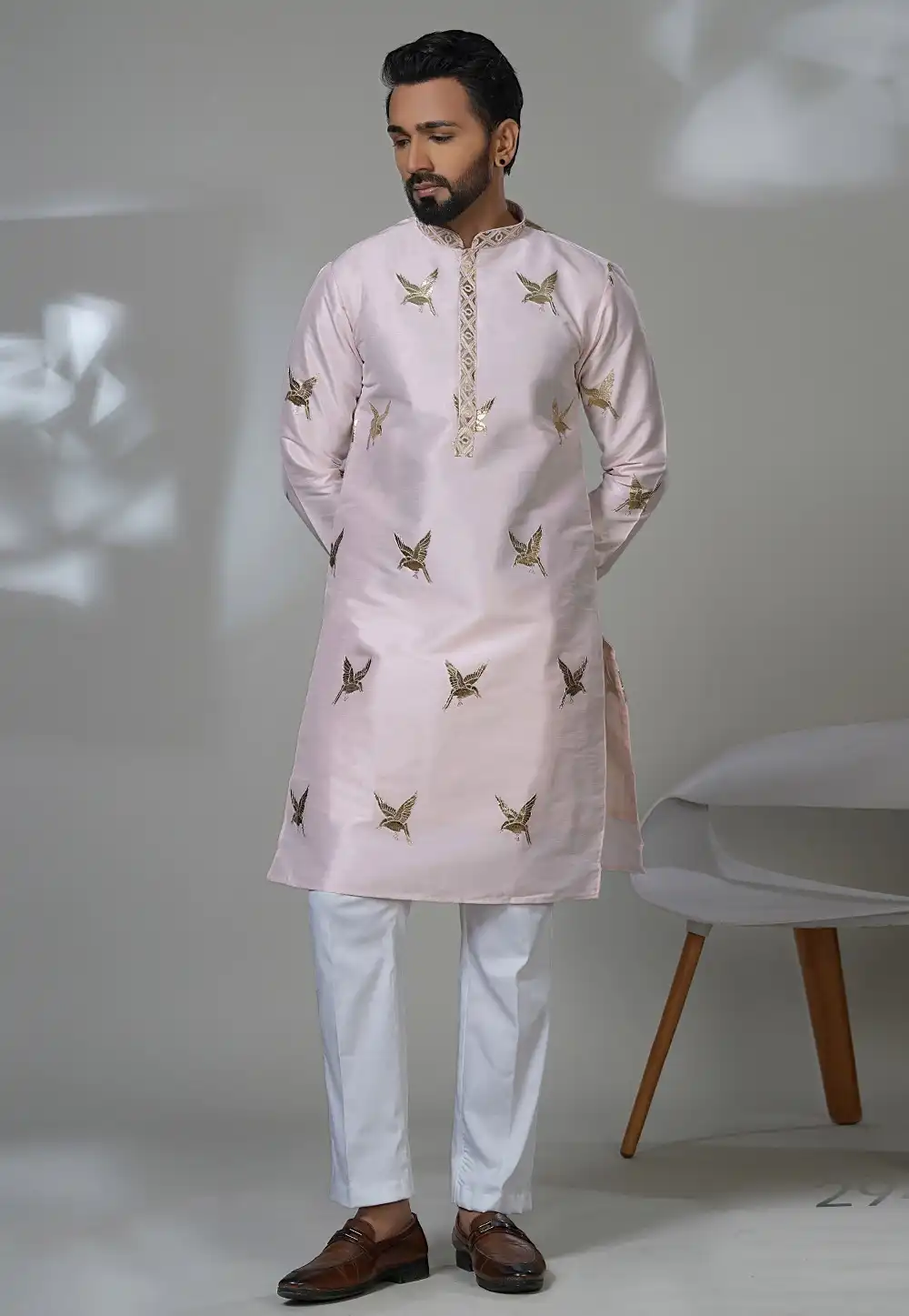 Light Pink Silk Kurta Pajama 315561