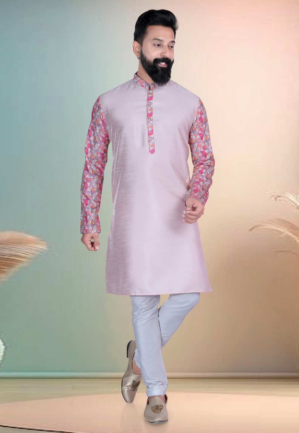 Light Pink Silk Kurta Pajama 318635