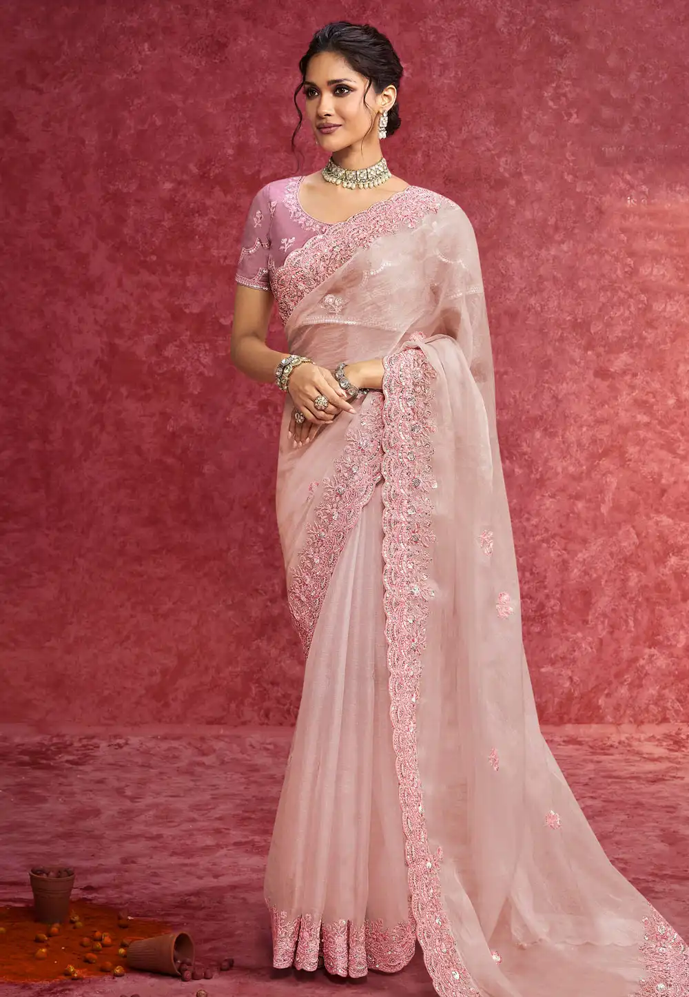 Light Pink Silk Saree With Blouse 317266