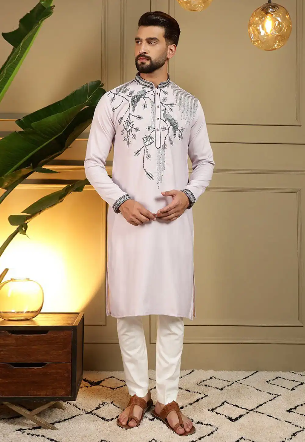 Light Pink Viscose Kurta Pajama 325865