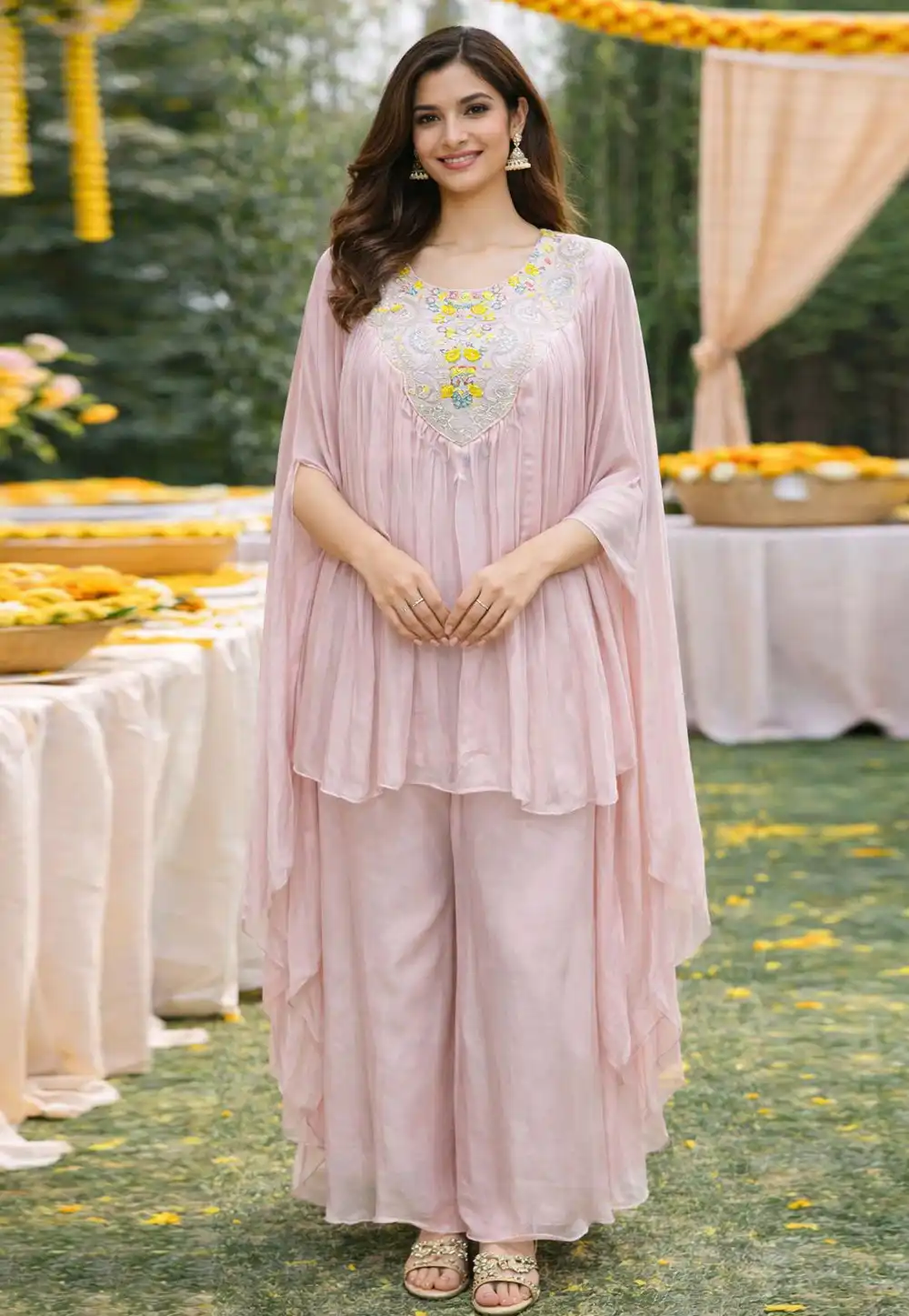Light Pink Viscose Kurta Set With Palazzo 322438