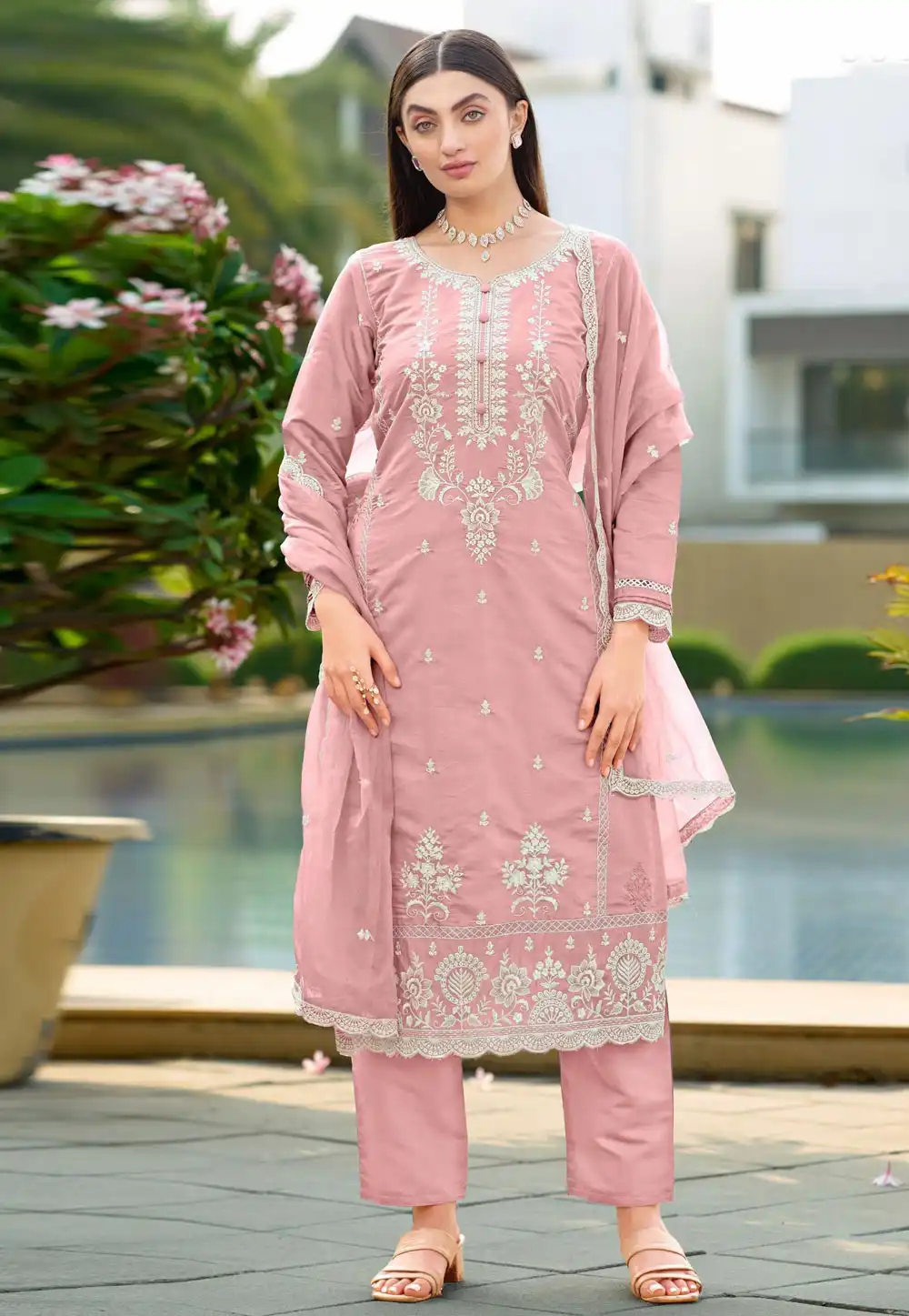Light Pink Viscose Readymade Pant Style Suit 323911
